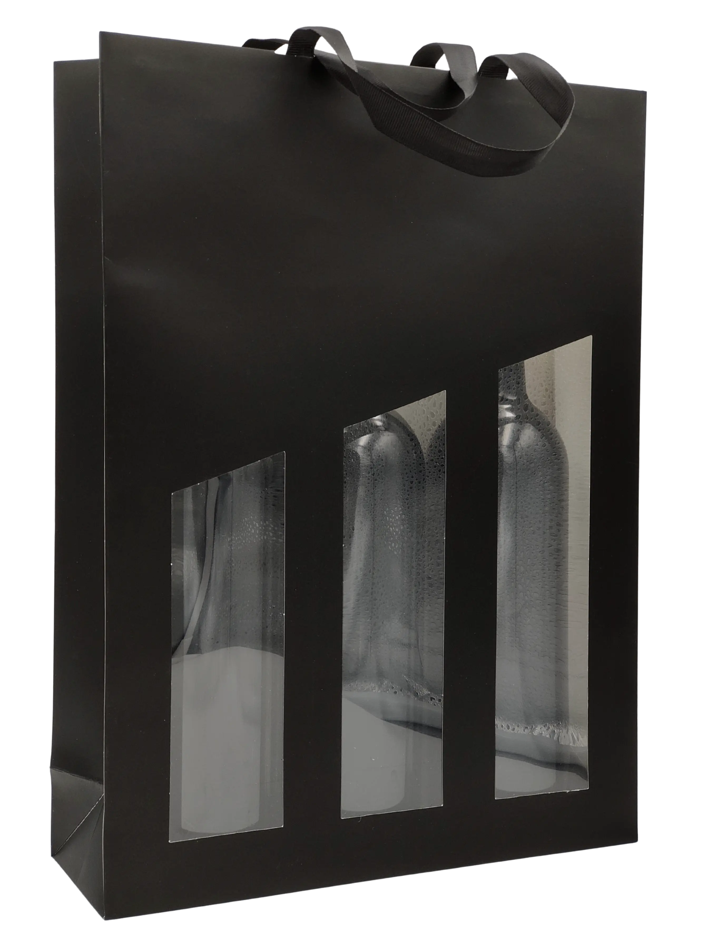Sac kraft séduction noir avec fenêtre 3 bouteilles