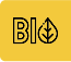Icône bio montrant le texte « BIO » avec une goutte d'eau contenant une feuille.