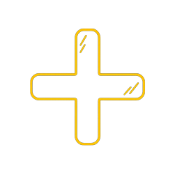 Symbole plus jaune avec reflet sur fond noir.