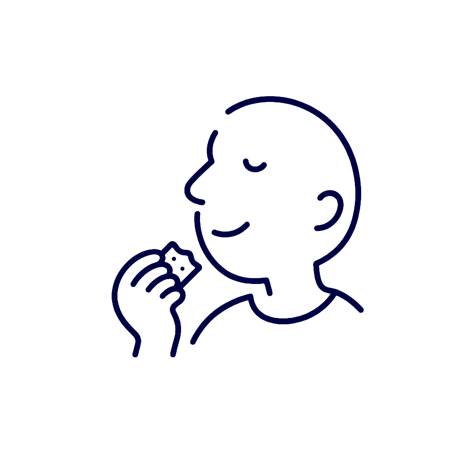 Profil d'une personne prenant une cuillère vers la bouche, entourée d'un cercle.