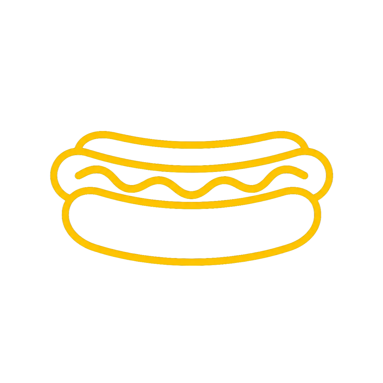 Icône jaune au néon d'un hot-dog sur fond noir.