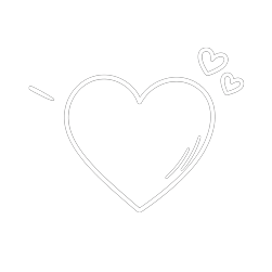Dessin simple d'un cœur blanc entouré de deux petits cœurs sur fond noir.