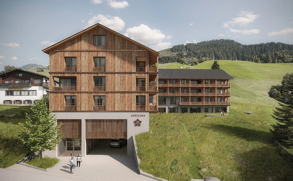 Genziana Lodge Aussen mit Logo