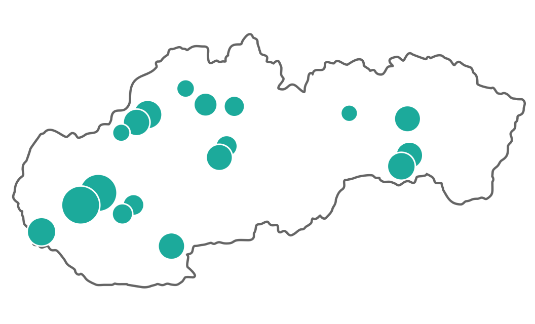 Mapa Slovenska s vyznačenými ústavmi