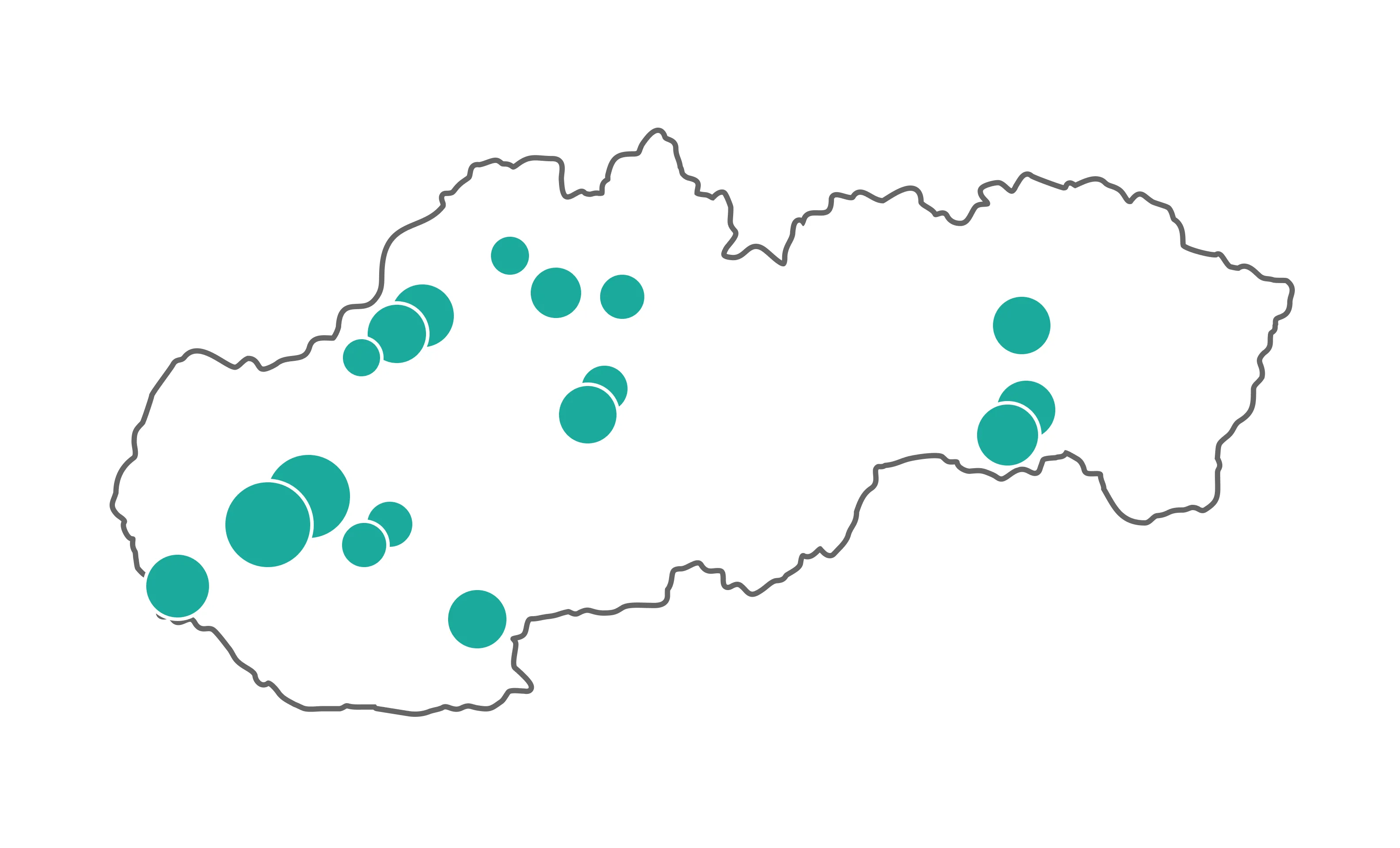 Mapa Slovenska s vyznačenými ústavmi