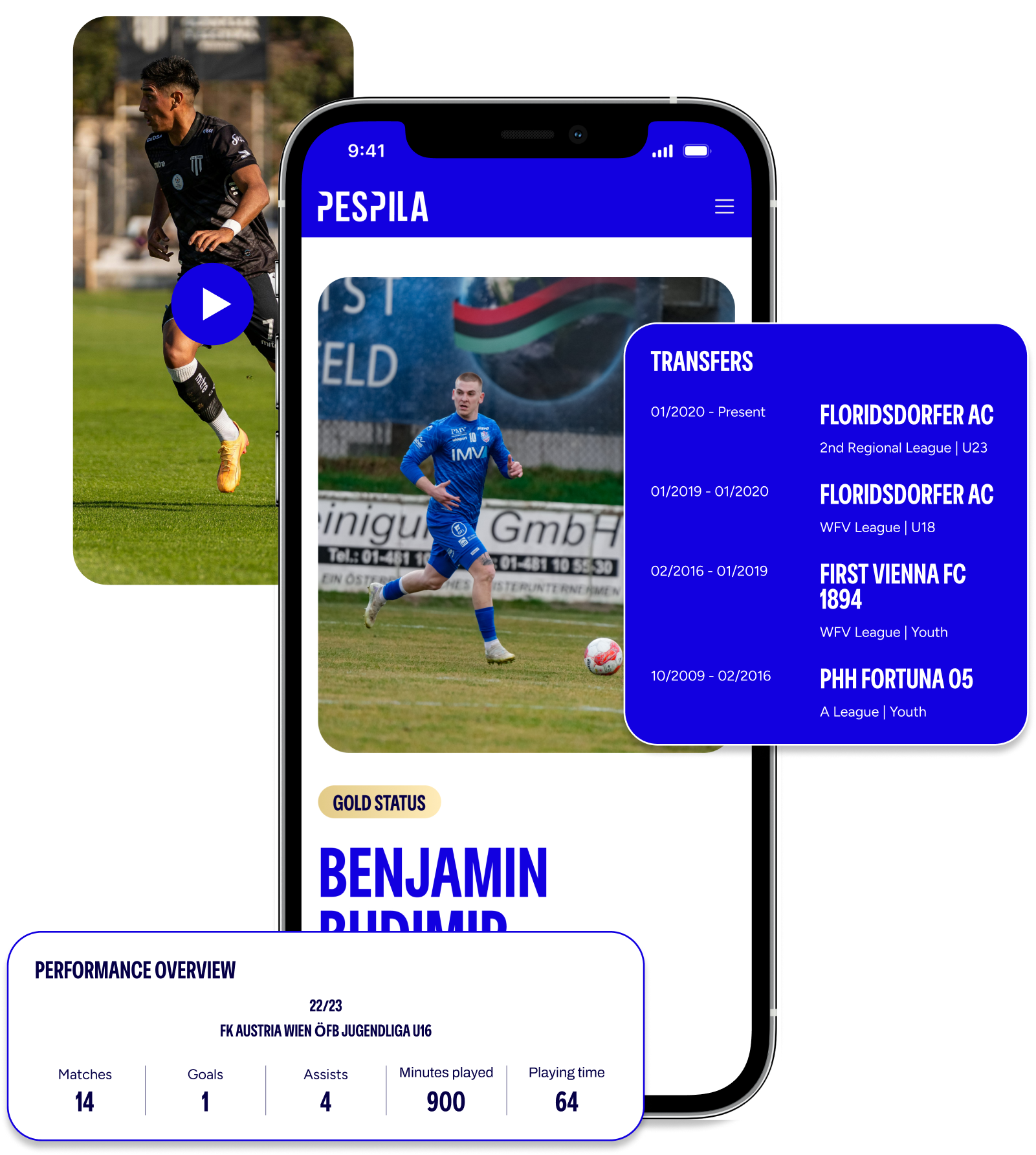 A Mockup which shows Pespilas Player profile with all its features.
