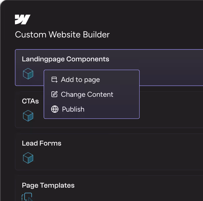 Benutzerdefinierter Website-Builder mit Optionen für Landingpage-Komponenten.
