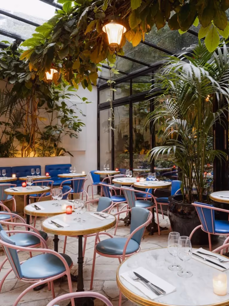 Restaurant terrasse végétale arborée table