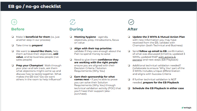 EB go/no-go checklist