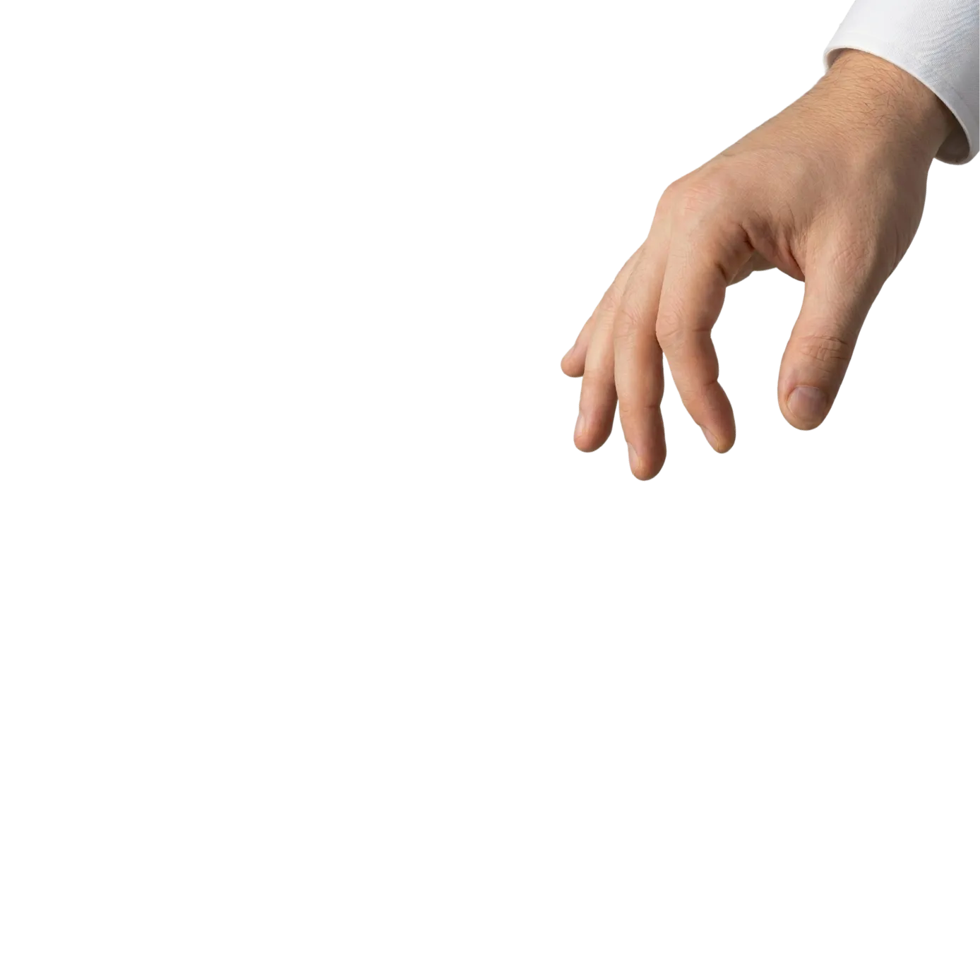 Hand in wit overhemd reikt naar beneden, illustratie bij een stap in de Arxion-aanpak