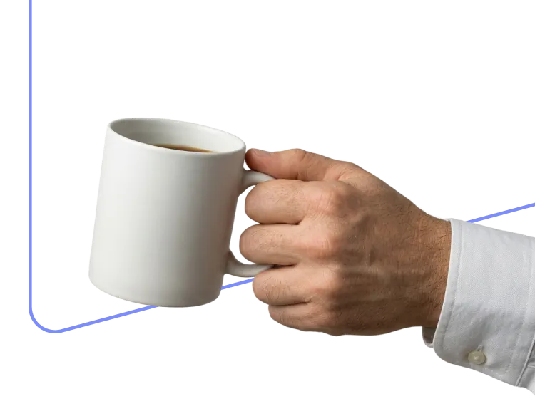 Paars visual met tekst 'Werken binnen de privacy kaders' en een hand met schildvormig vergrootglas