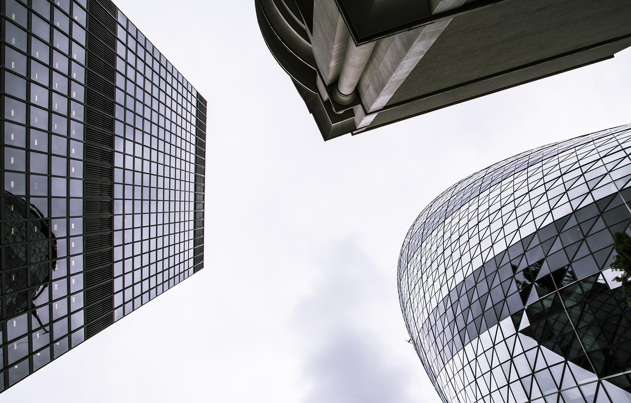 worm's eye view up to skyscrapers