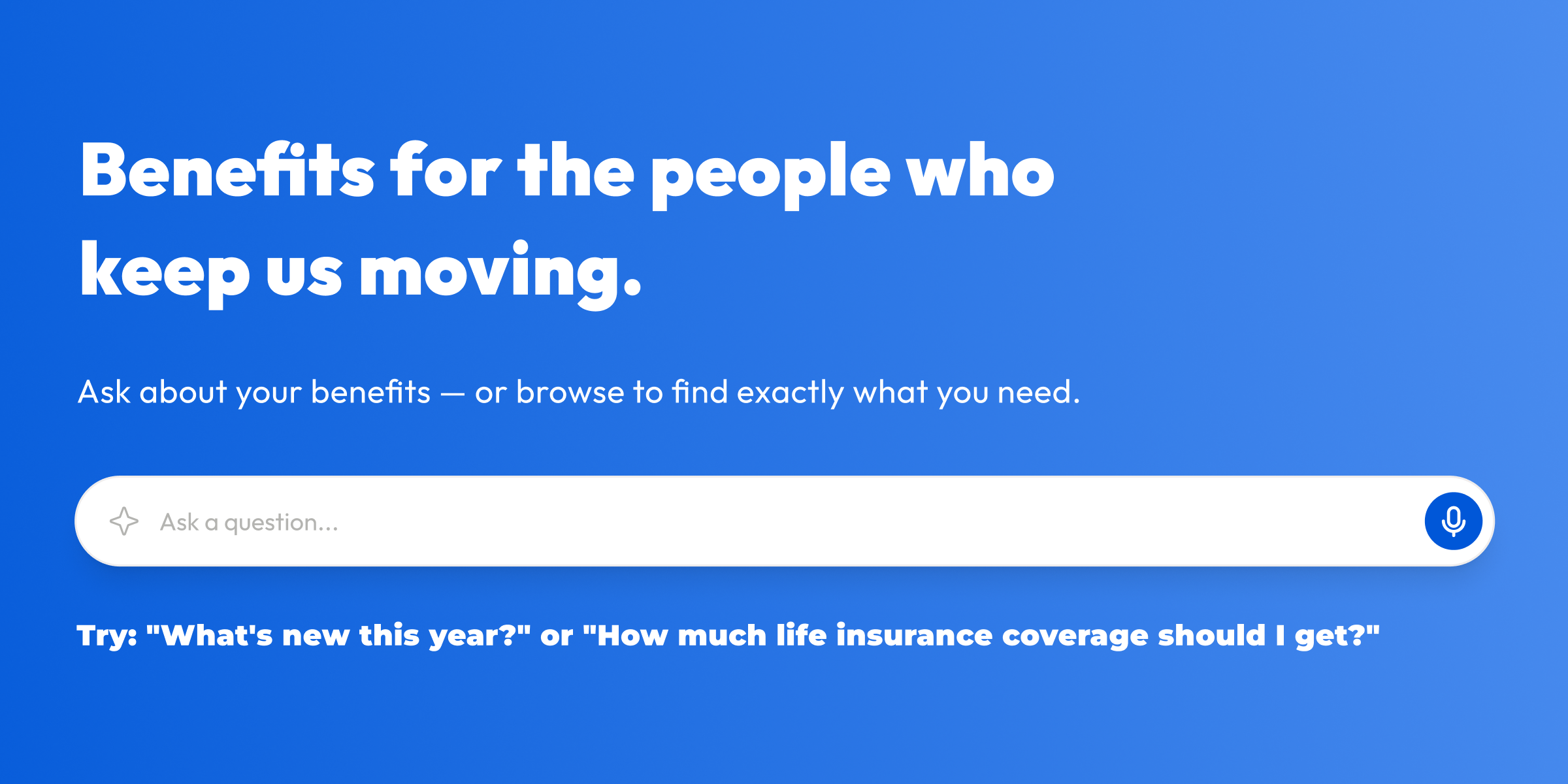 Ask AI anything about your benefits search bar on the microsite home page