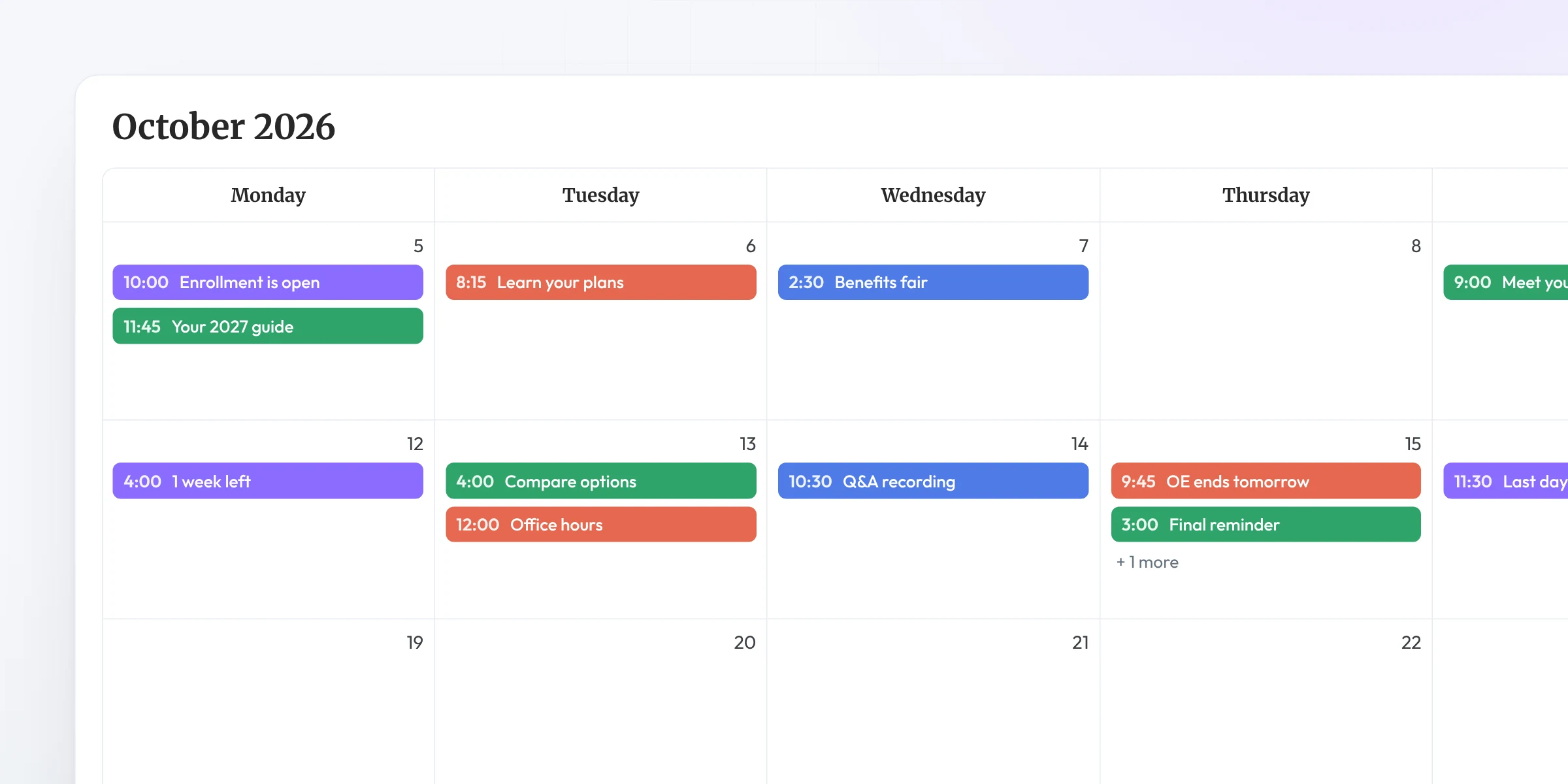 Two weeks of open enrollment campaigns scheduled on the Brite messaging calendar