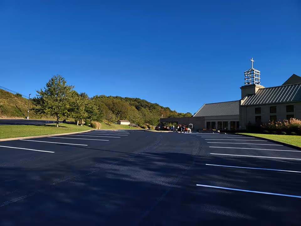 A newly paved parking lot
