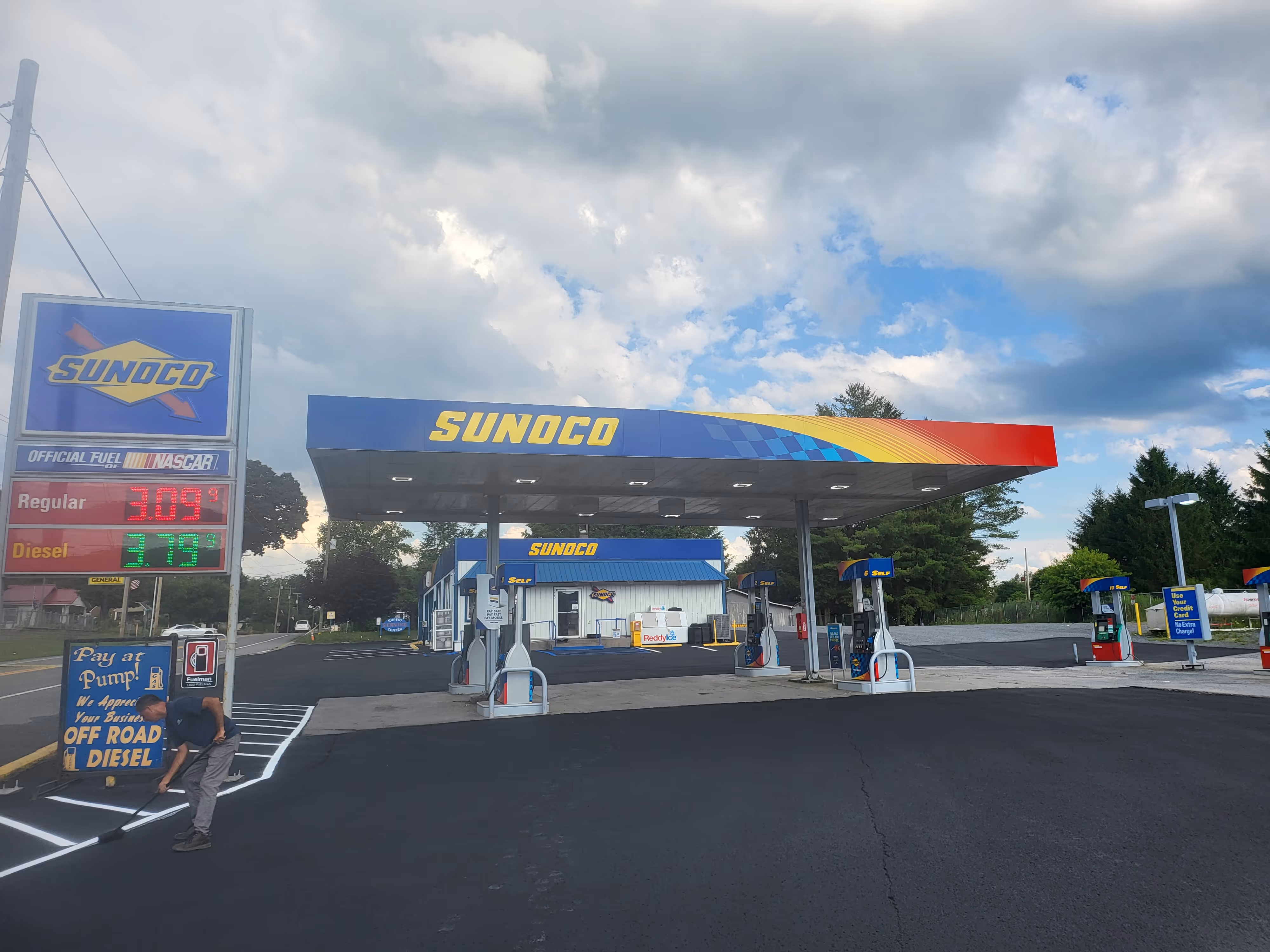 Image of Sunoco Gas station after a paving job.