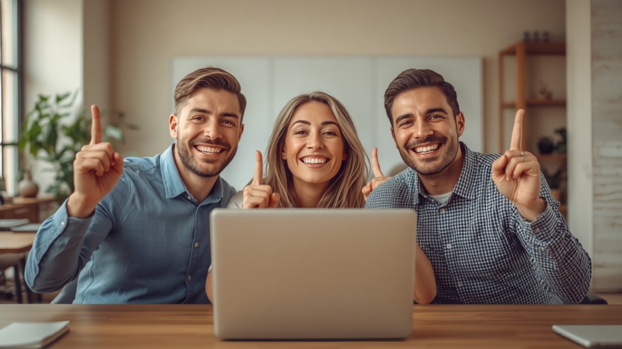 Equipo de un negocio celebrando los resultados de una campaña de WhatsApp