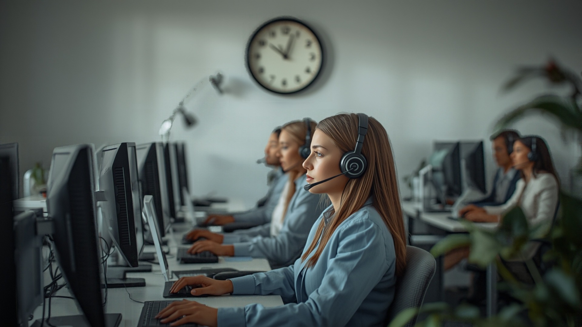 Equipo de atención al cliente en la hora pico con muchas conversaciones abiertas