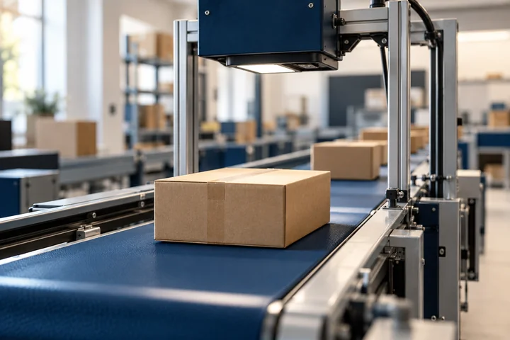 A parcel moving through an automated sorting and scanning process