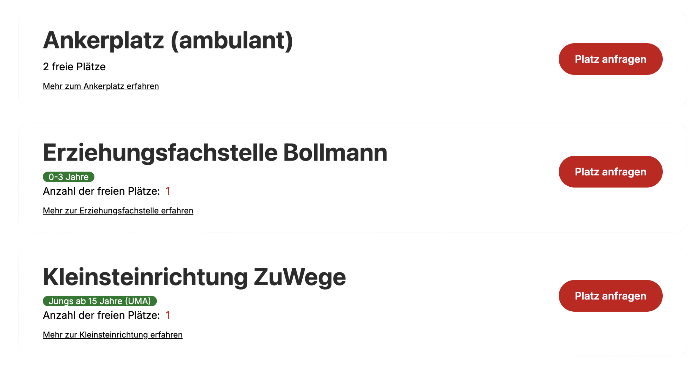 Digitale Übersicht freier Plätze