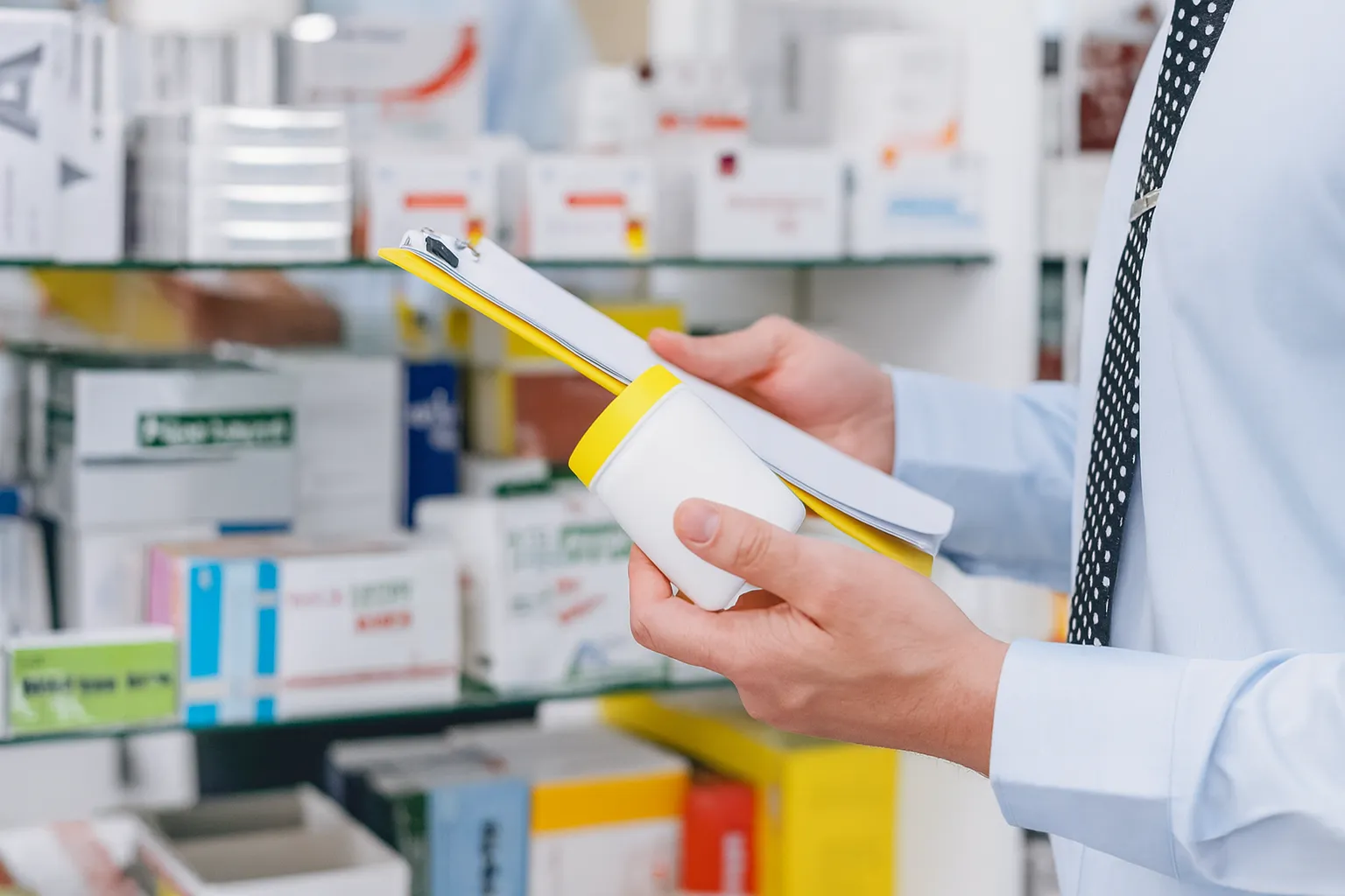 Pharmacist receiving prescription
