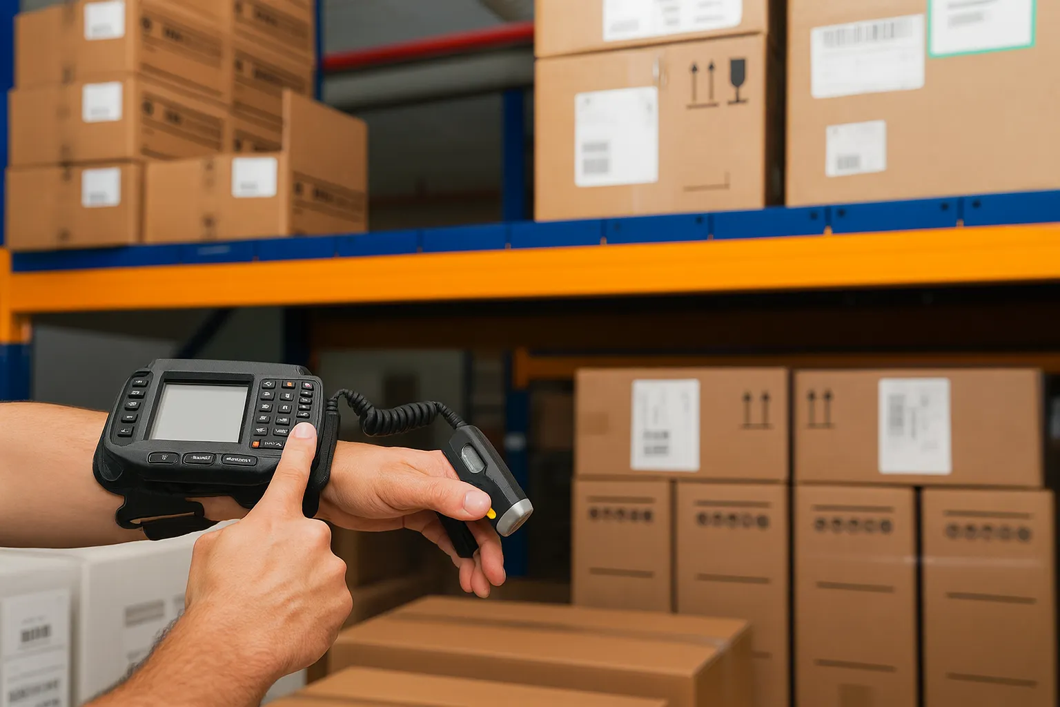 Retail working scanning received packages.