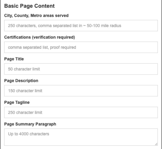 Basic listing page content