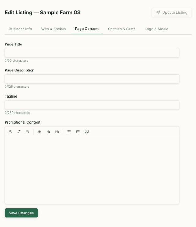 F2F Producer Portal - Page Content