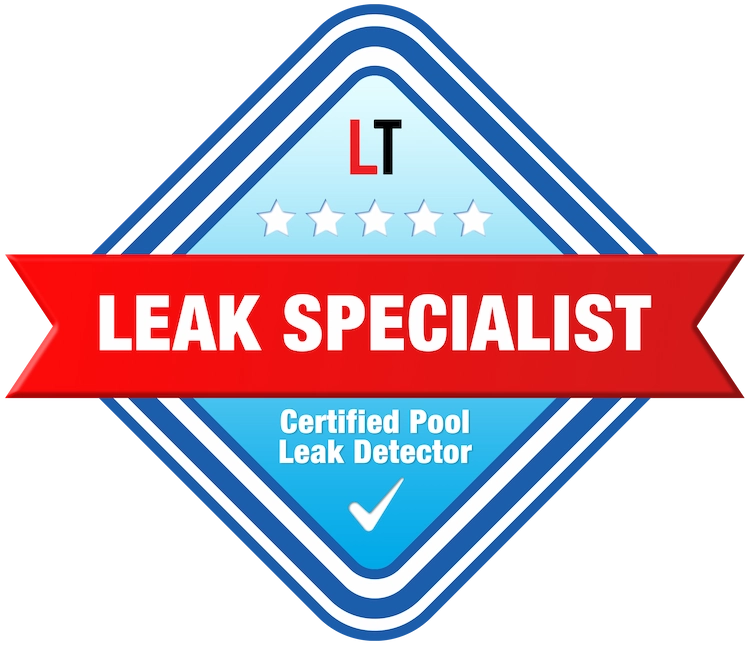 A blue and red logo for a leak specialist.