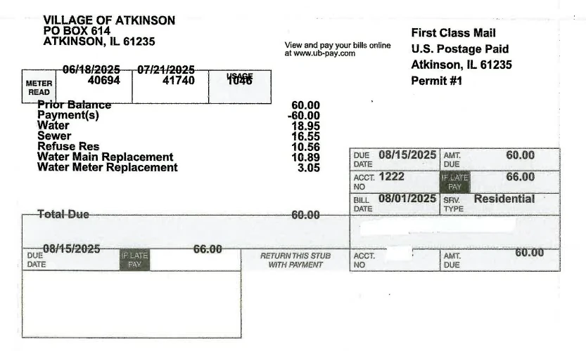 Example postcard bill Atkinson residence receive.