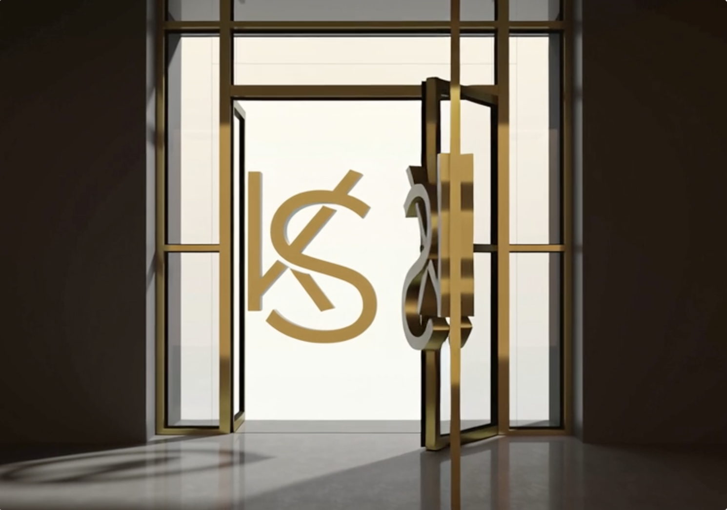 Image of the Krailo Socials logo on an animated glass door