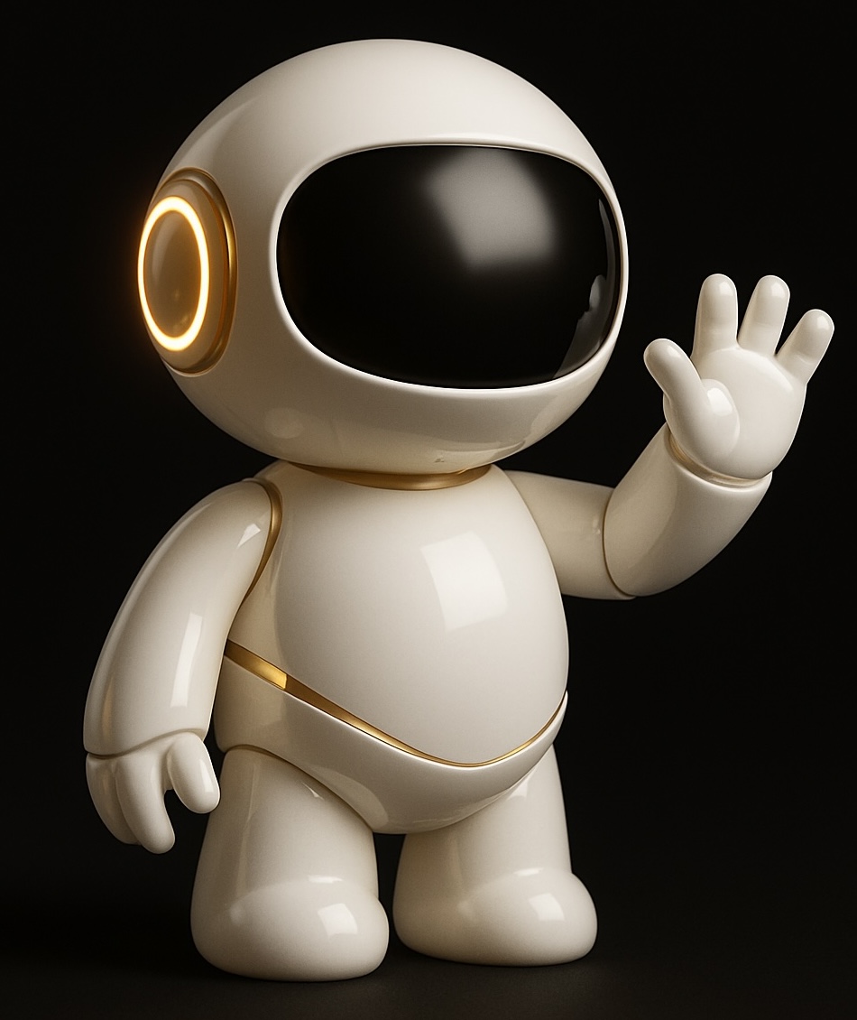 Krailo Socials futuristic AI robot mascot waving