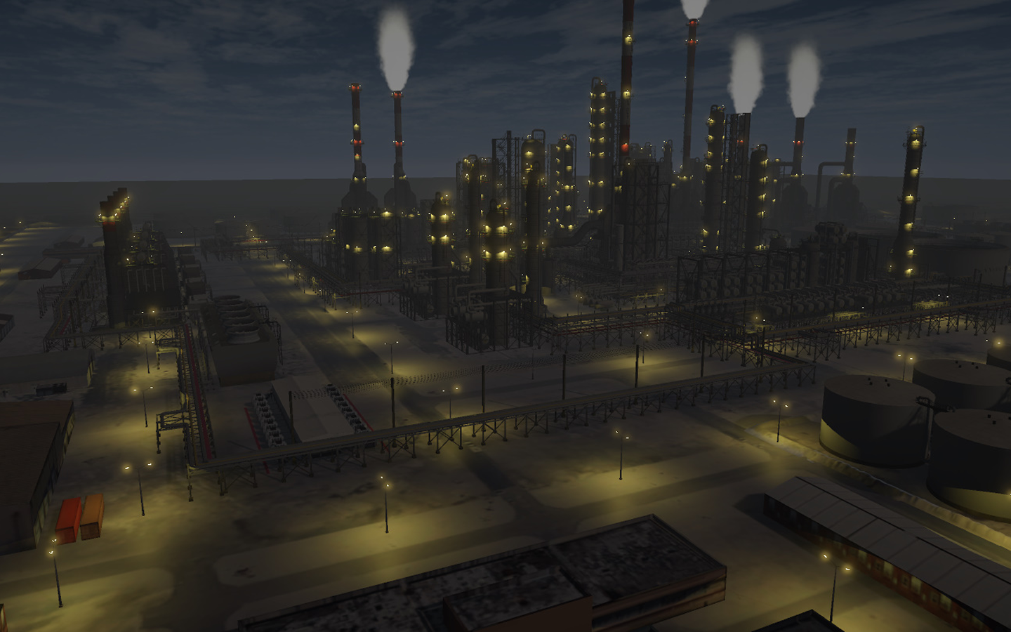 Scenario 3D Image of a refinery at night