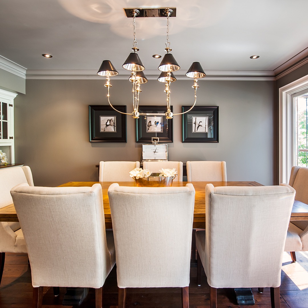 An elegant dining room steps from the kitchen.