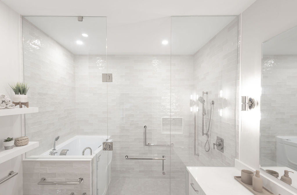 Before and after renovation comparison - A Bathroom Designed for Aging in Place by Pioneer Craftsmen