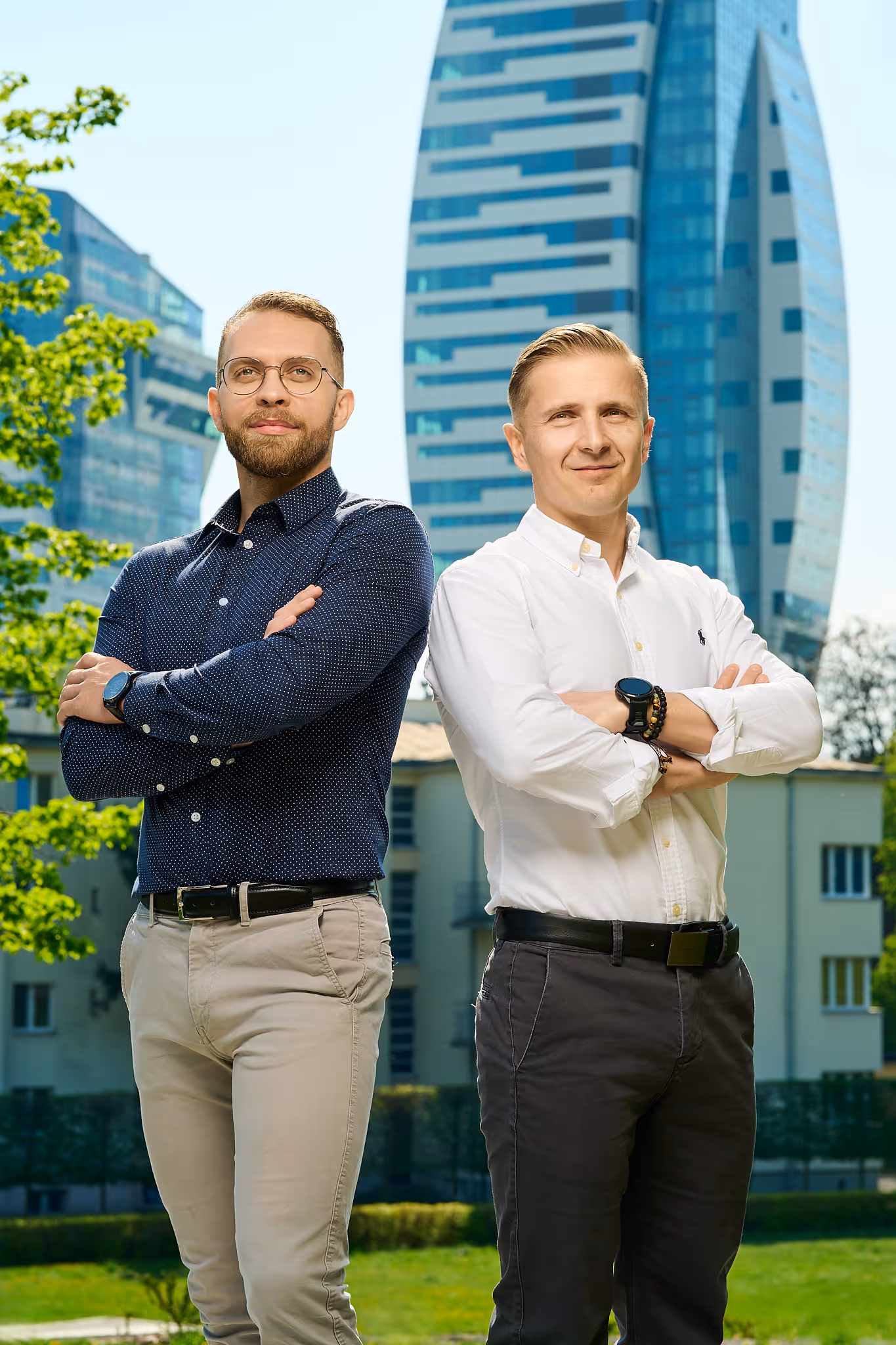 Photo of founders ona a blue background