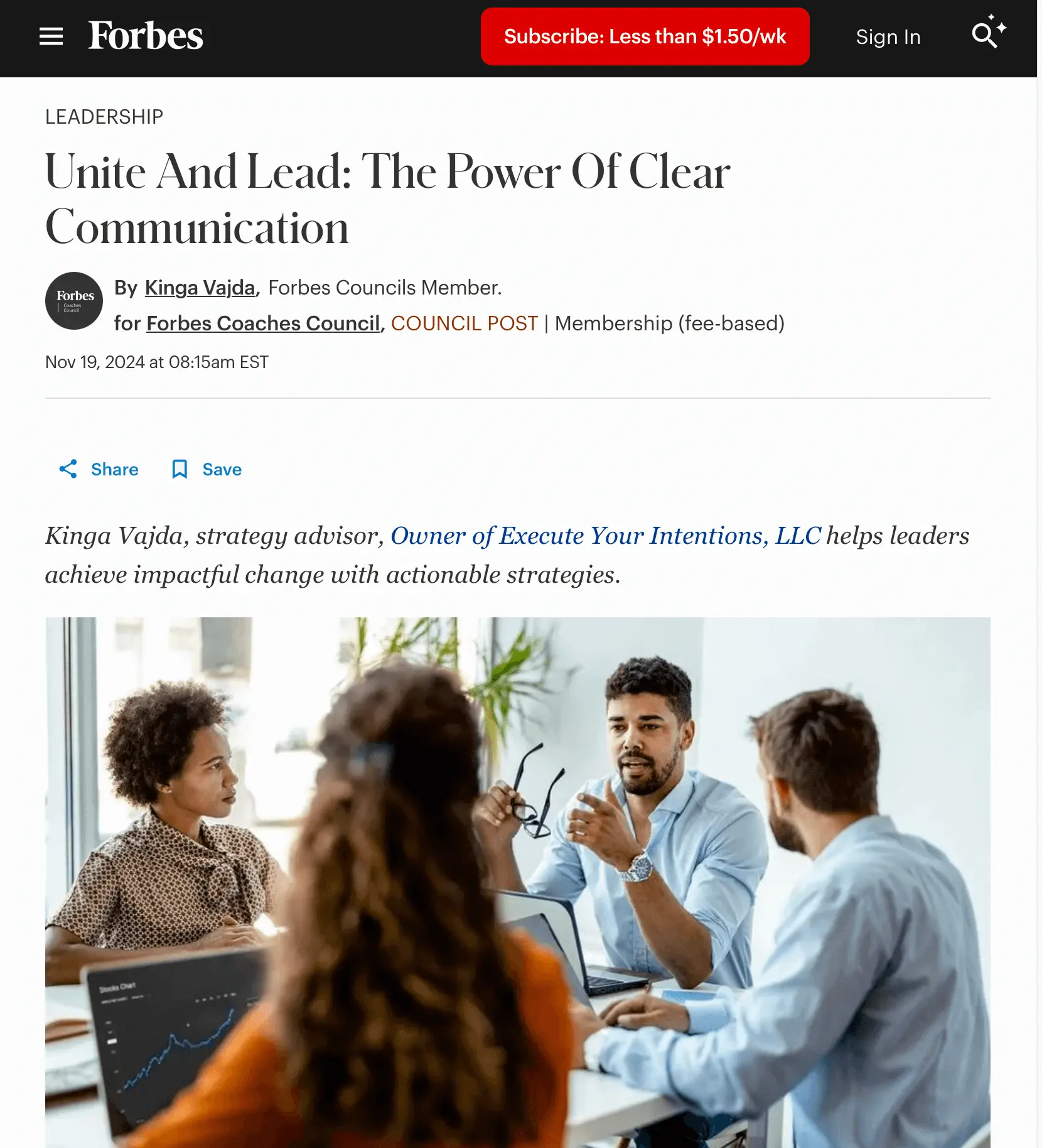 Forbes feature: Unite and Lead — The Power of Clear Communication, 2024