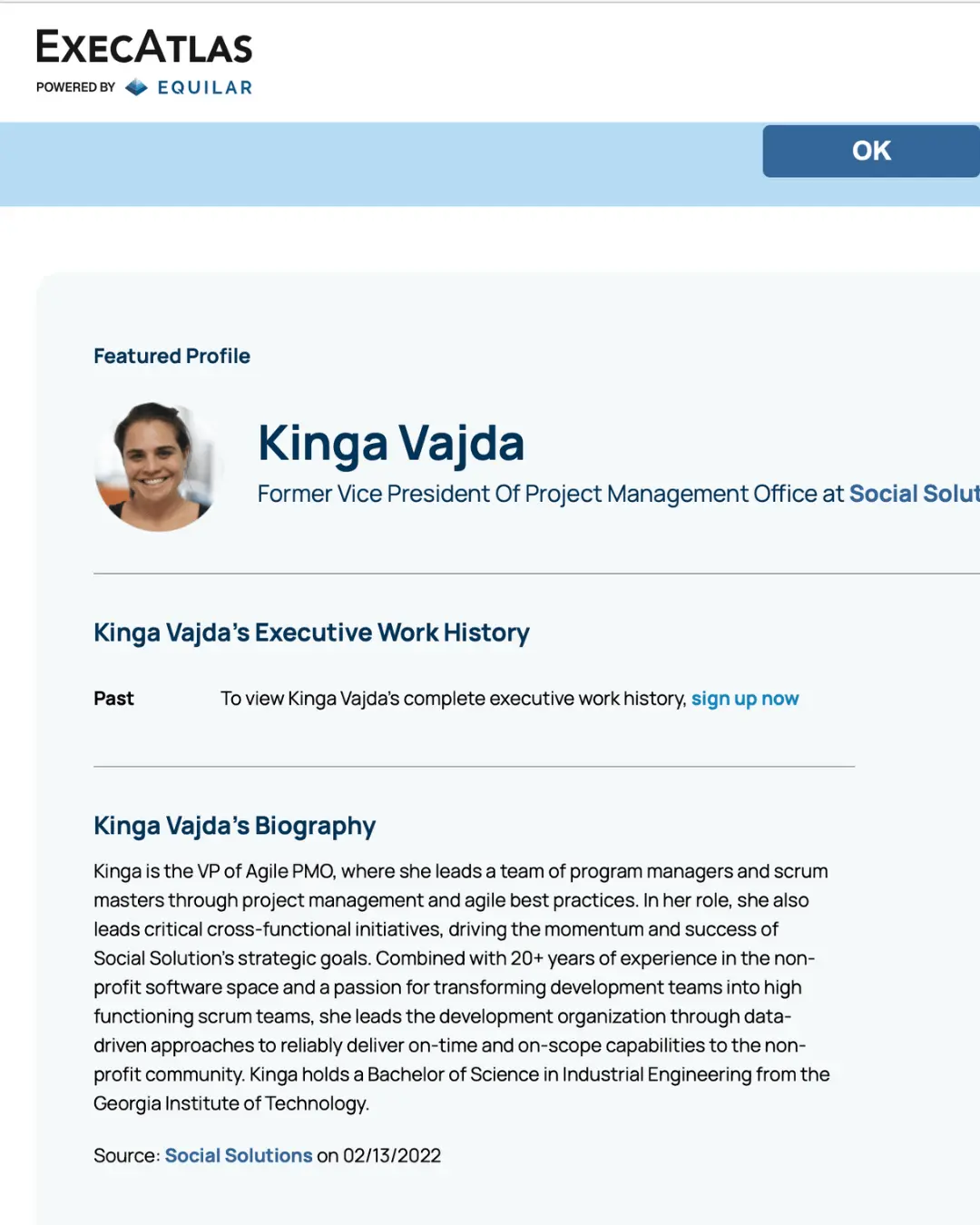 Verified Executive Profile — Kinga Vajda, VP of PMO (ExecAtlas / Equilar)
