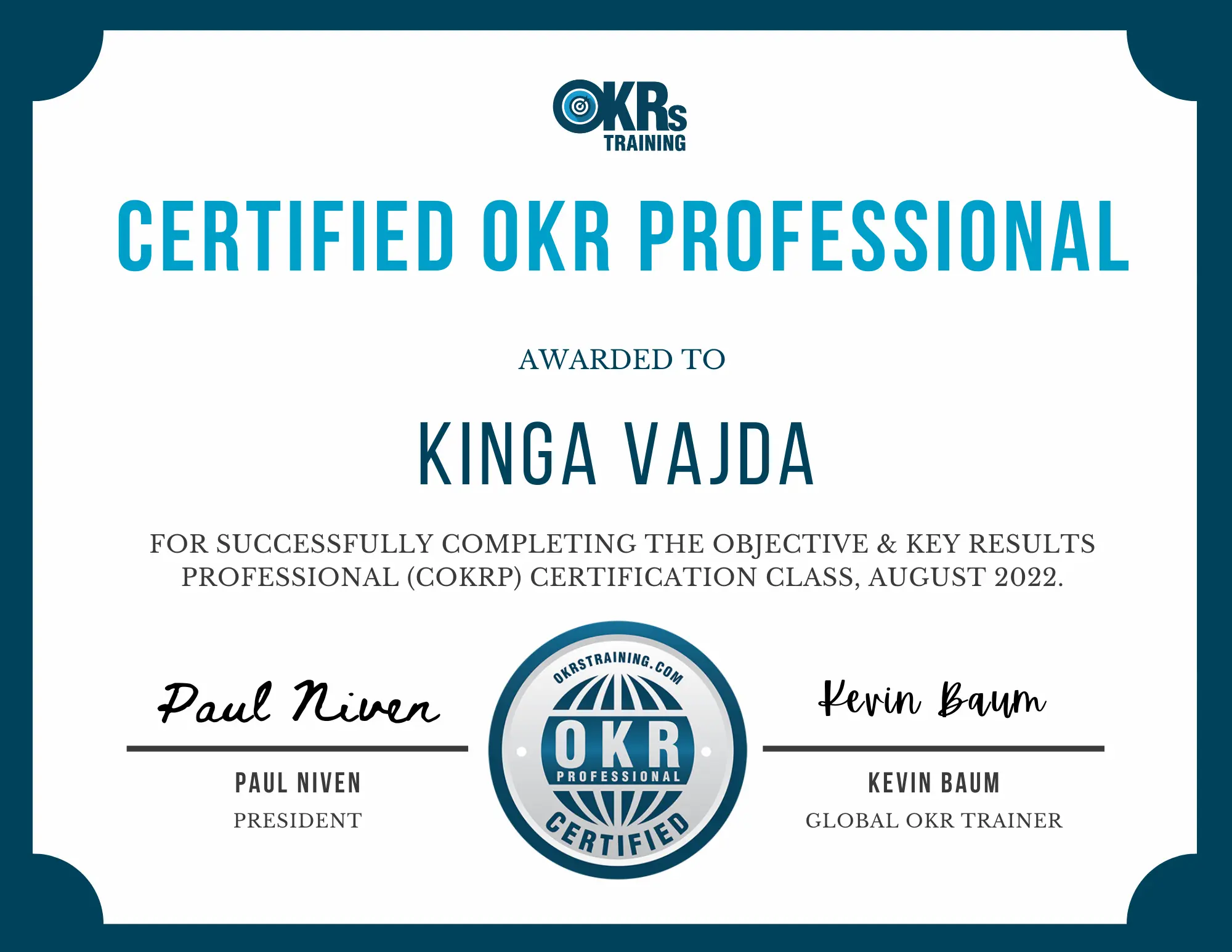 Certified OKR Professional certificate