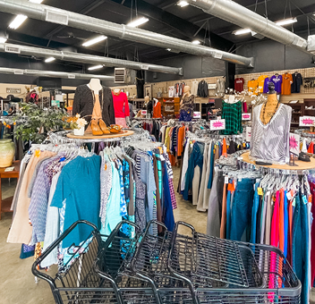 Clothing racks at GRACEful Buys Grapevine resale store