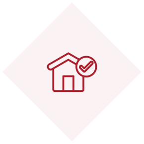 A red house icon with checkmark for a stable home