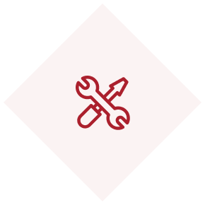 A red icon of a wrench and screwdriver for repairs