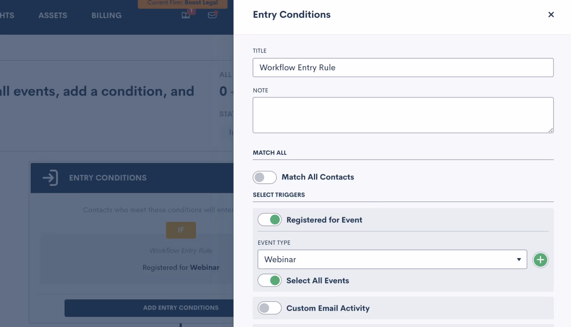 Adding a registered for event trigger to an entry condition