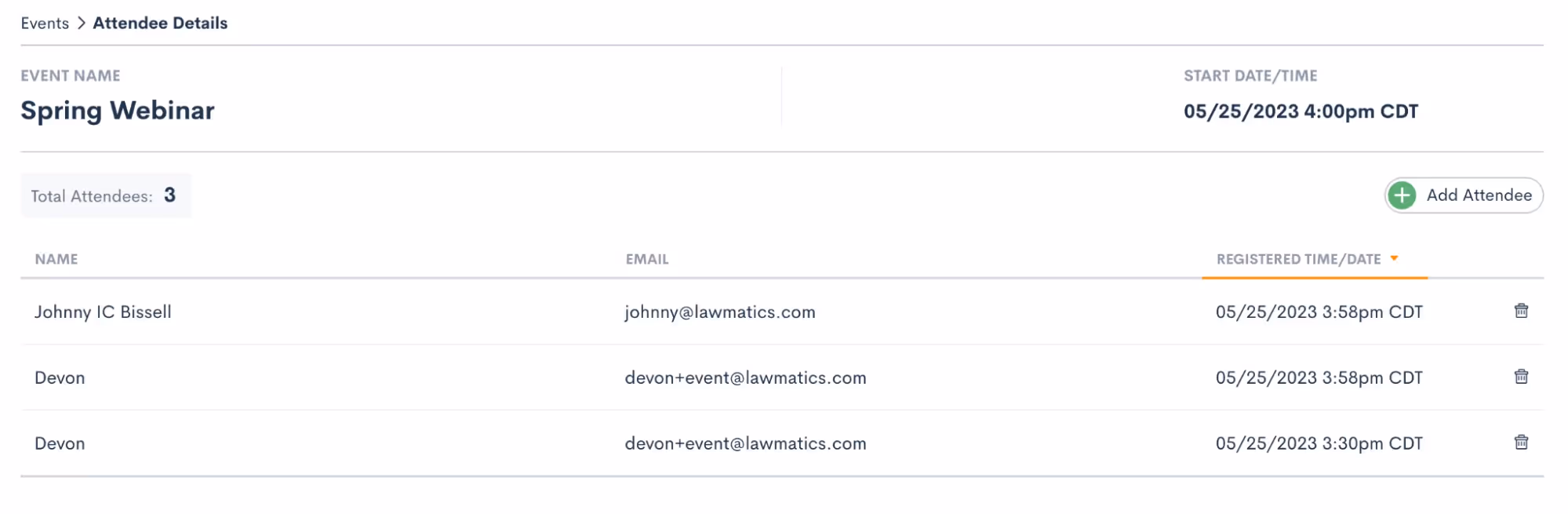 Manually registering a client to an event