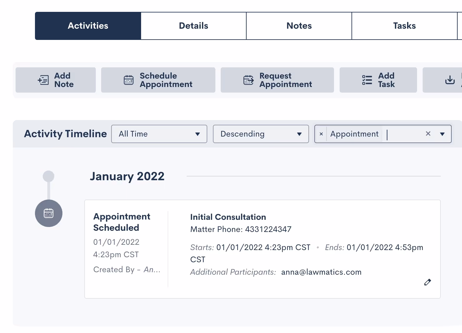 Editing an Appointment either from the Calendar or from the Matter Profile