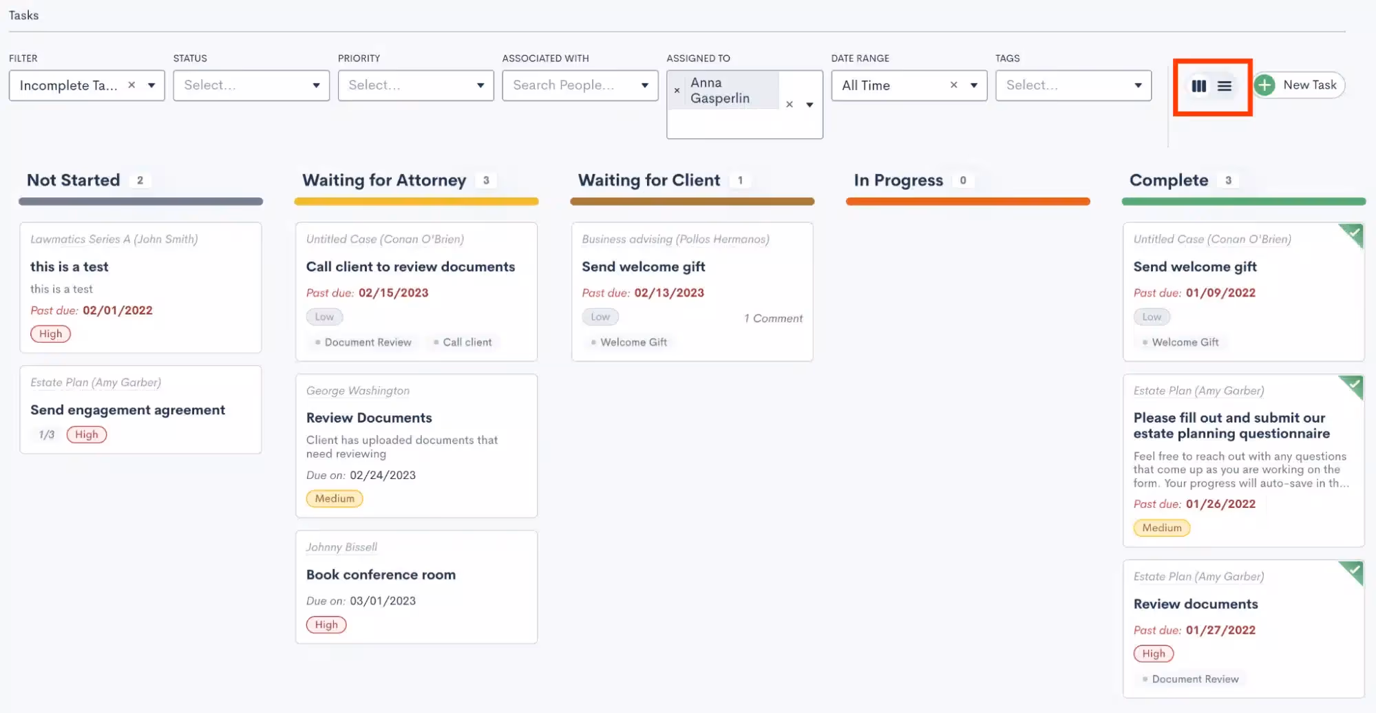 Toggle between the traditional list view and the Kanban view.