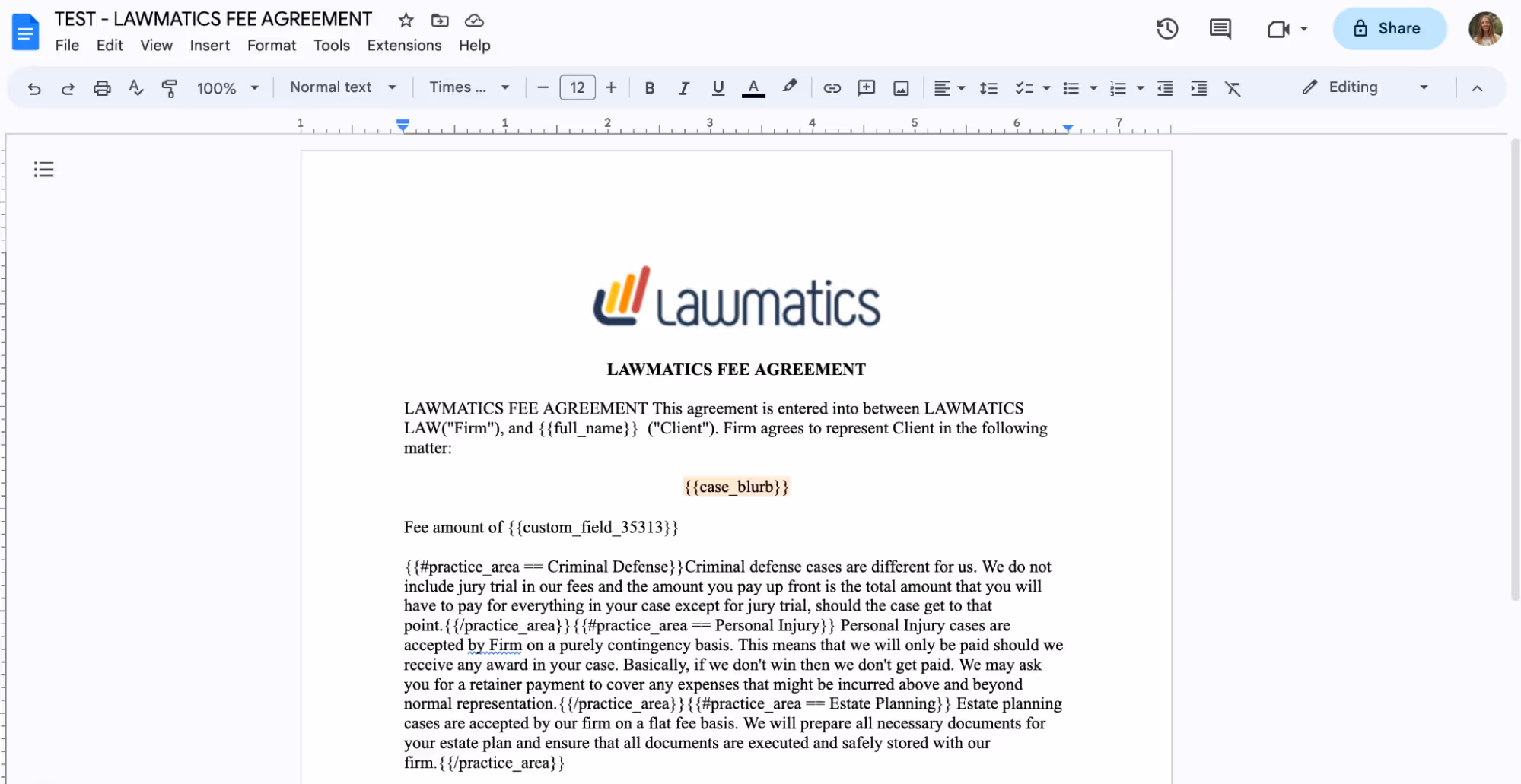 Copy and paste these codes into your word document, and when the document is uploaded back into Lawmatics the field will merge in accordingly