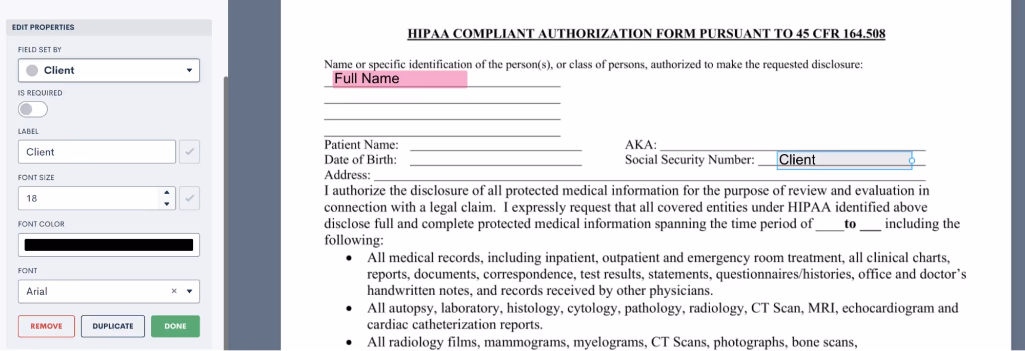 Add e-signature fields into the document