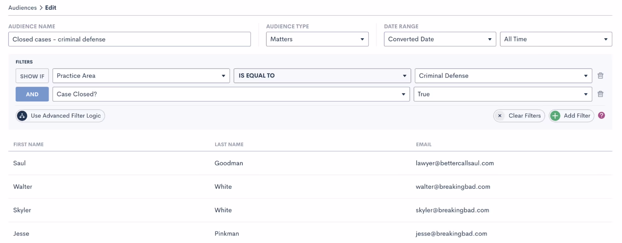 Refine your Audiences to create highly targeted email campaigns as well