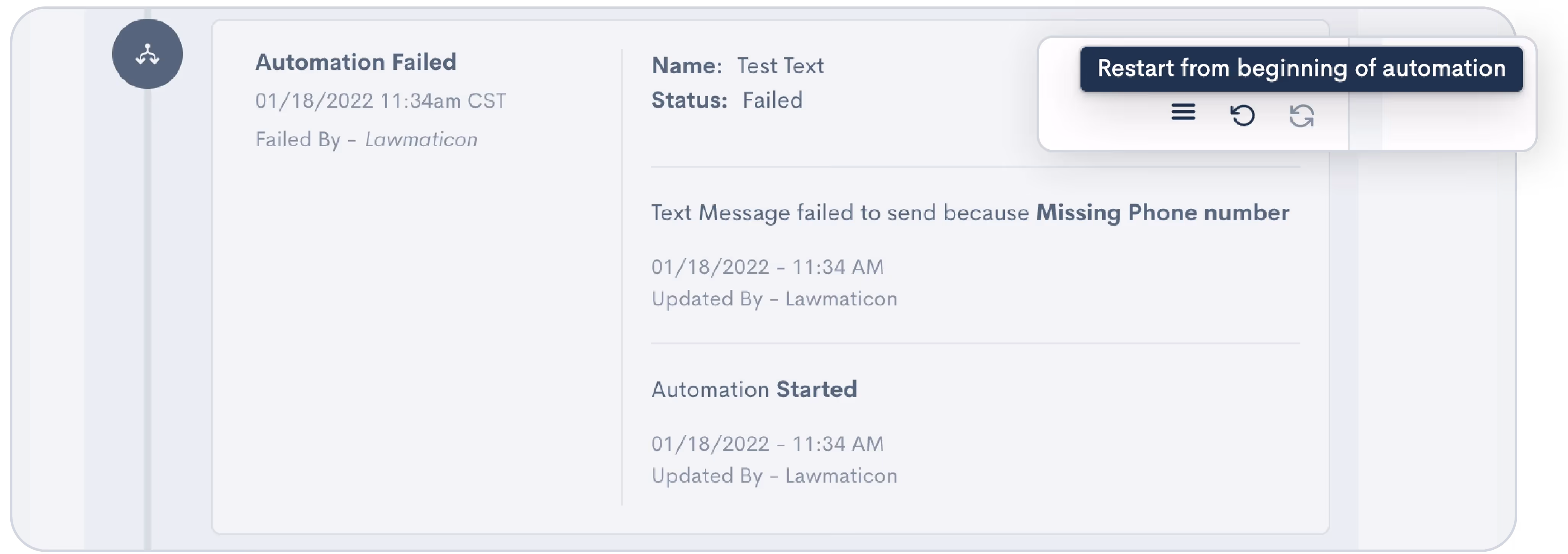 Automation log on its activity timeline